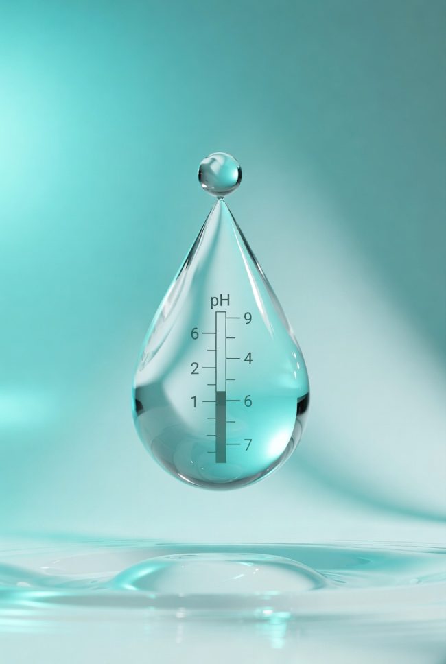 alkali su damlası 3d görseli ph dengesi ve bilimsel araştırma konsepti 3d su damlası ve ph ölçeği alkali su bilimsel gösterimi